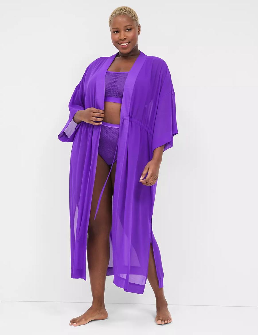 Women Lane Bryant Chiffon Duster Robe Purple | VHD521RQ