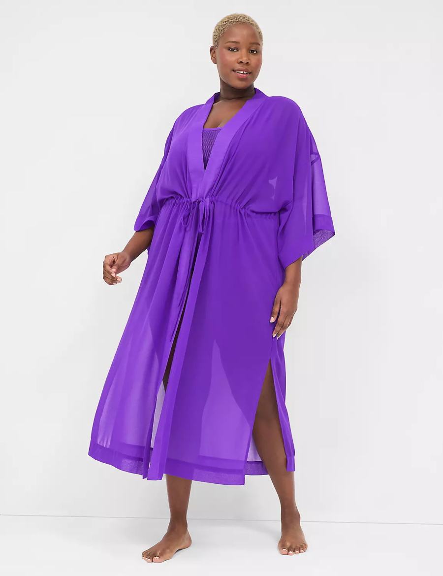 Women Lane Bryant Chiffon Duster Robe Purple | VHD521RQ