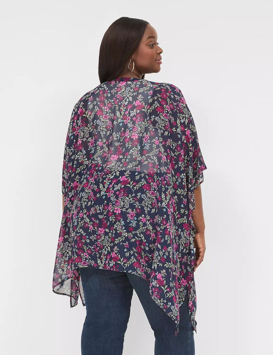 Women Lane Bryant Chiffon Overpiece Robe Navy | RHF779DP
