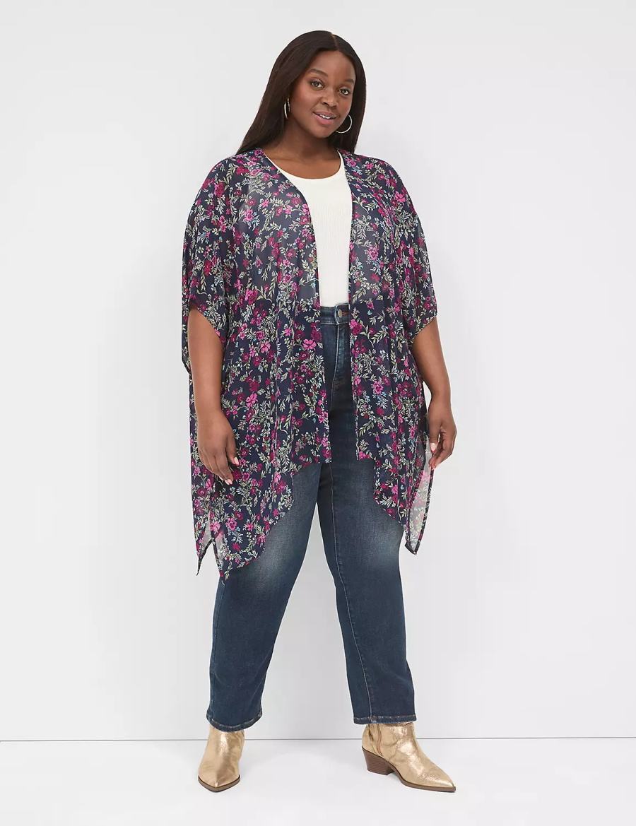 Women Lane Bryant Chiffon Overpiece Robe Navy | RHF779DP