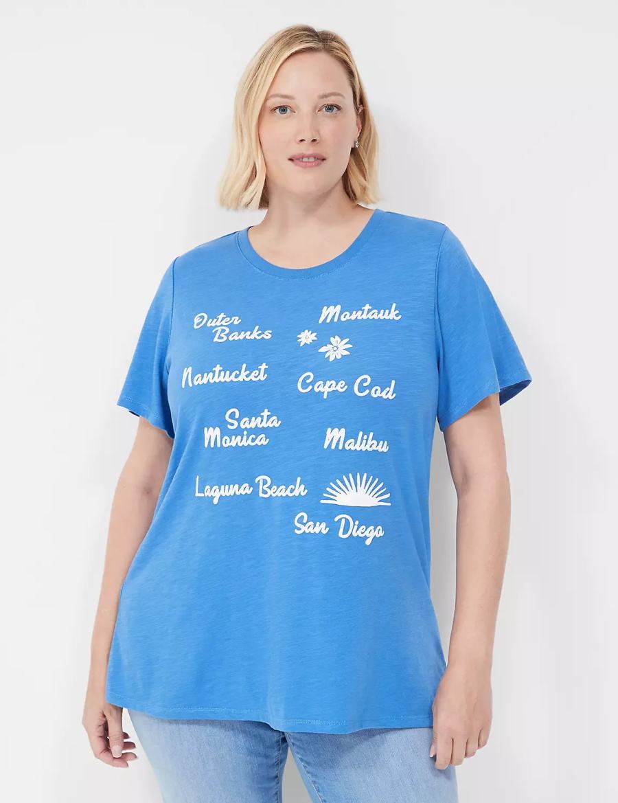 Women Lane Bryant Cities Graphic Tee T Shirts Blue | PFM738HQ