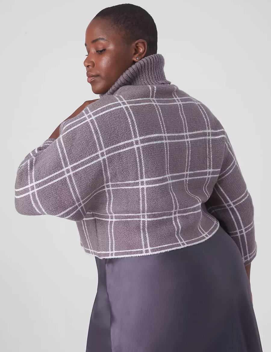 Women Lane Bryant Classic 3/4-Sleeve Mock-Neck Jacquard Crop Sweaters Grey | SSF6140NN