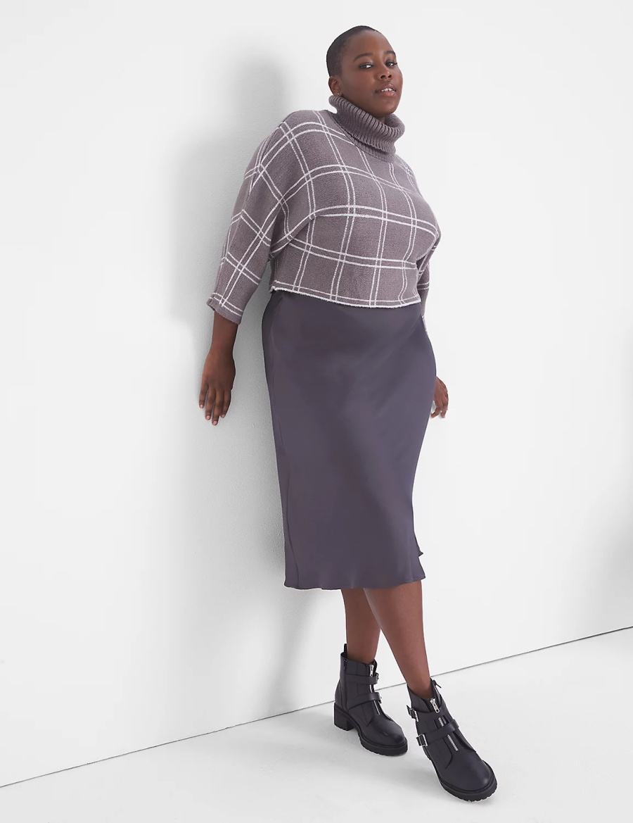 Women Lane Bryant Classic 3/4-Sleeve Mock-Neck Jacquard Crop Sweaters Grey | SSF6140NN