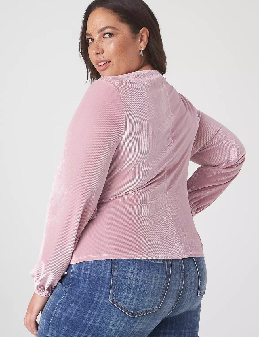 Women Lane Bryant Classic Blouson-Sleeve Surplice Tie Velour Top T Shirts Purple | XDX126UW
