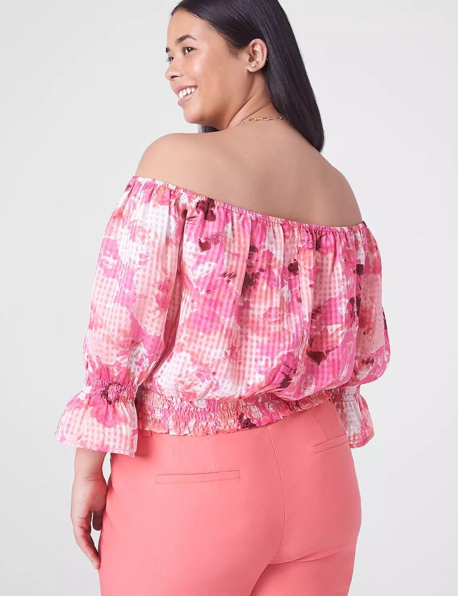 Women Lane Bryant Classic Crop Off-The-Shoulder Chiffon Top Tank Top Pink | ZEF5870JR