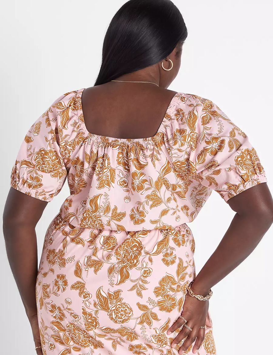 Women Lane Bryant Classic Crop Square-Neck Puff-Sleeve Top T Shirts Orange Multicolor | ISP8838NL