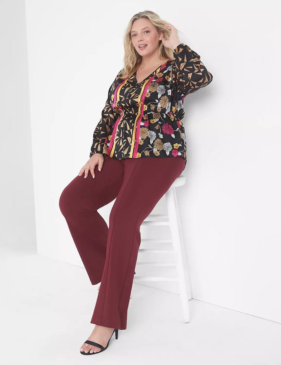 Women Lane Bryant Classic Long-Sleeve V-Neck Peplum Blouse Gold Multicolor | JGB8225NM