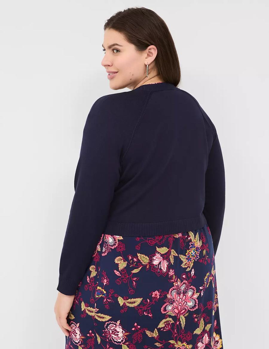 Women Lane Bryant Classic Long Sleeve Open Front Shrug Sweaters Blue | FHQ6434TH