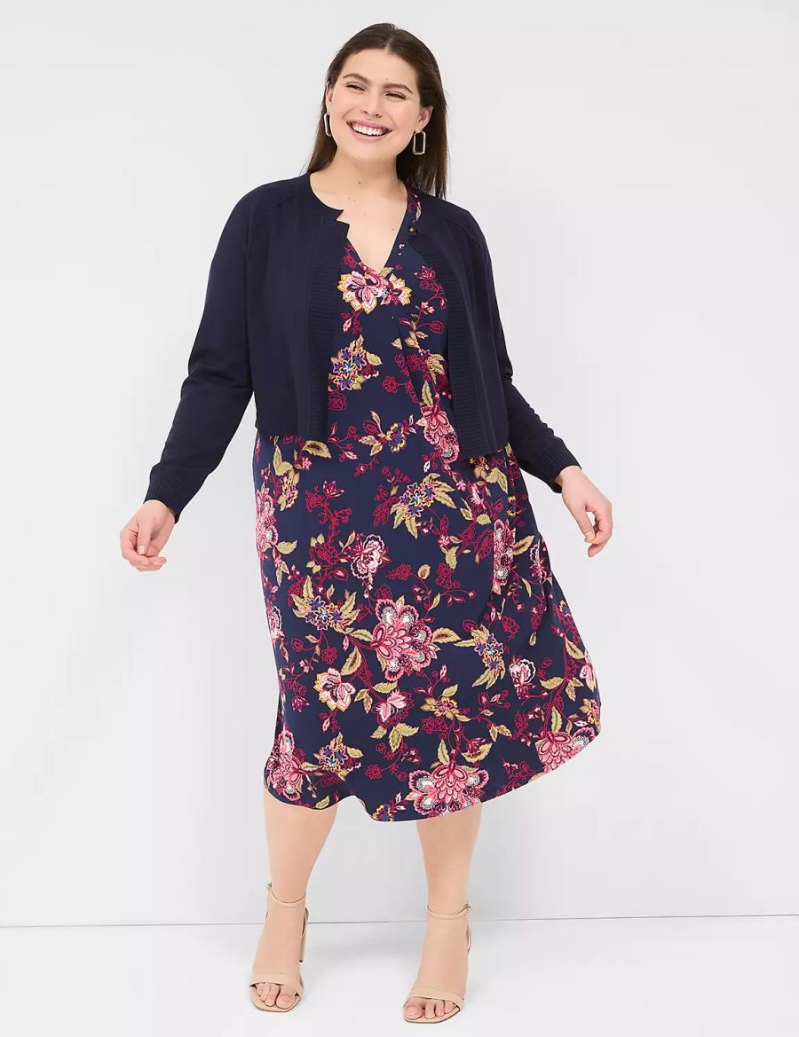 Women Lane Bryant Classic Long Sleeve Open Front Shrug Sweaters Blue | FHQ6434TH