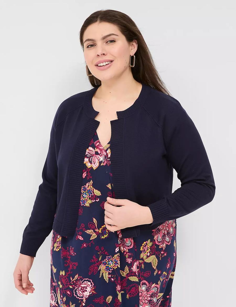 Women Lane Bryant Classic Long Sleeve Open Front Shrug Sweaters Blue | FHQ6434TH
