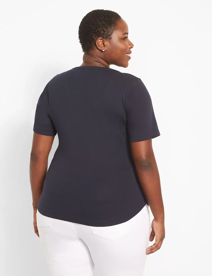 Women Lane Bryant Classic Perfect Sleeve Scoop-Neck Tee T Shirts Blue | KNI9172GJ