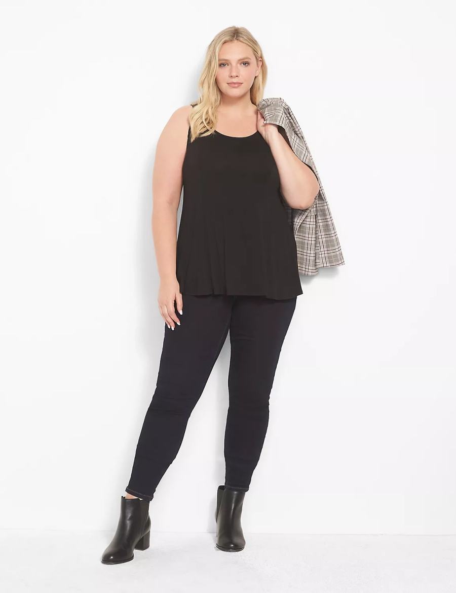 Women Lane Bryant Classic Scoop-Neck Fit & Flare Tank Top Black | EAB3993PJ
