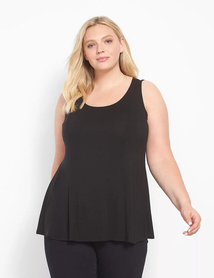 Women Lane Bryant Classic Scoop-Neck Fit & Flare Tank Top Black | EAB3993PJ