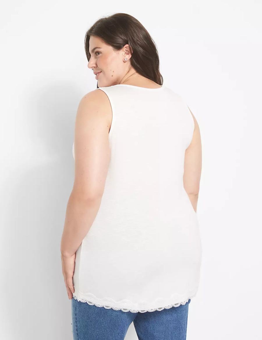 Women Lane Bryant Classic V-Neck Lace-Trim Tank Top White Rose | BBD8969XE