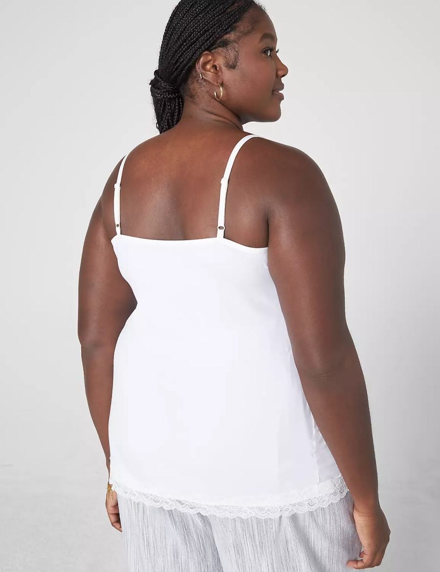 Women Lane Bryant Classic V-Neck Lace Trim Cami Tank Top White | OKD8367QH