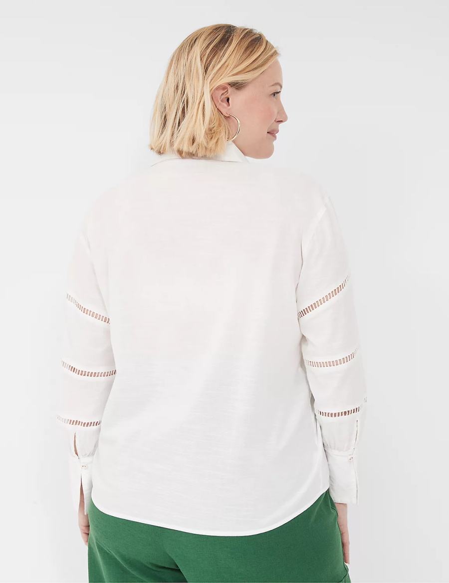 Women Lane Bryant Collar Split-Neck Popover Blouse White | STA9176WO