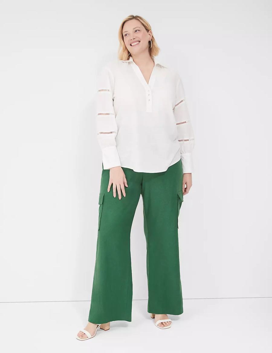 Women Lane Bryant Collar Split-Neck Popover Blouse White | STA9176WO