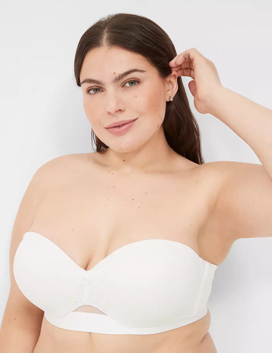 Women Lane Bryant Comfort Bliss Lightly Lined Multi-Way With Lace Strapless Bra White | FYX8432LD