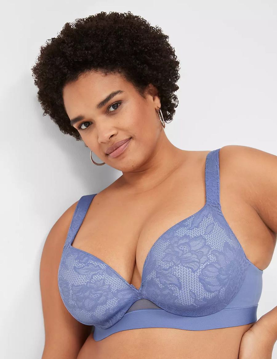 Women Lane Bryant Comfort Bliss Lightly Lined Plunge Bralettes Blue | DGQ3771QV