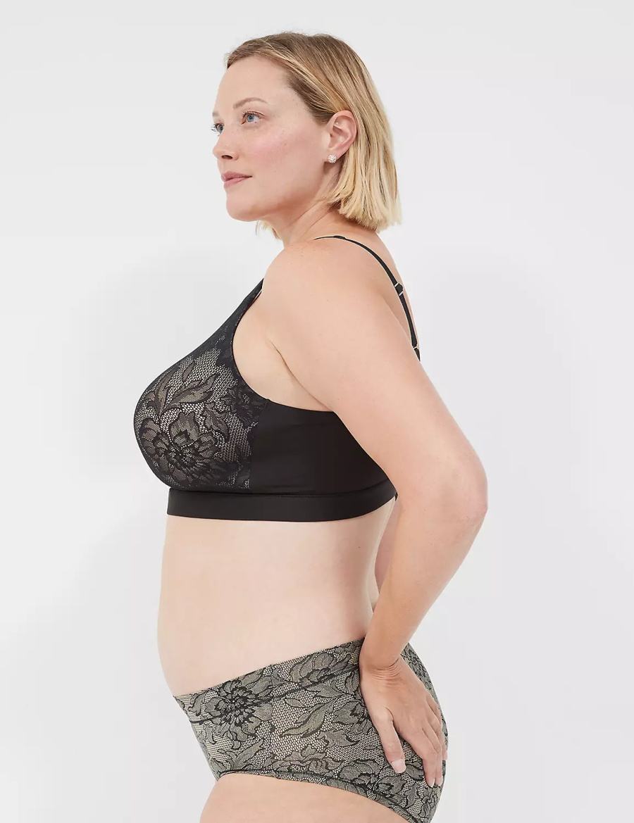 Women Lane Bryant Comfort Bliss Lightly Lined No-Wire With Lace Bralettes Black | FZS2478ZX
