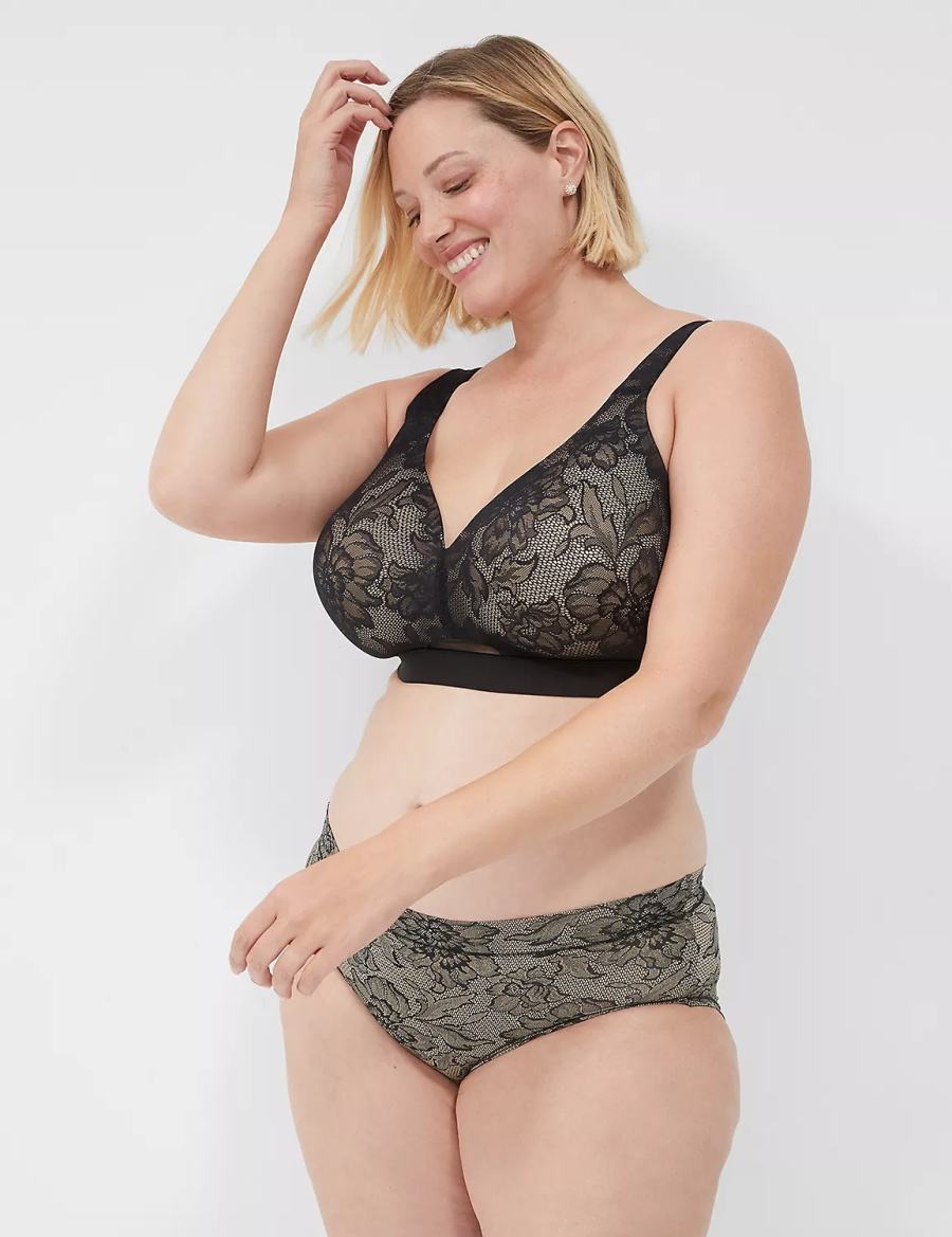 Women Lane Bryant Comfort Bliss Lightly Lined No-Wire With Lace Bralettes Black | FZS2478ZX