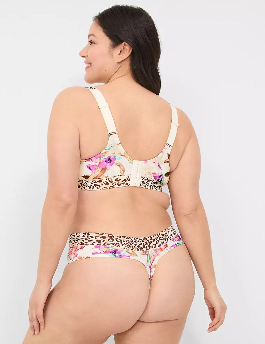 Women Lane Bryant Comfort Bliss Lightly Lined Plunge Bralettes White Multicolor | XUL1796FM