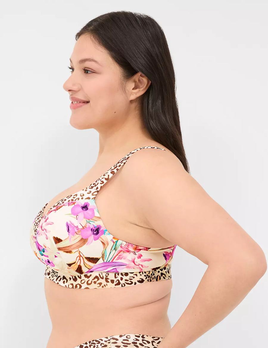 Women Lane Bryant Comfort Bliss Lightly Lined Plunge Bralettes White Multicolor | XUL1796FM