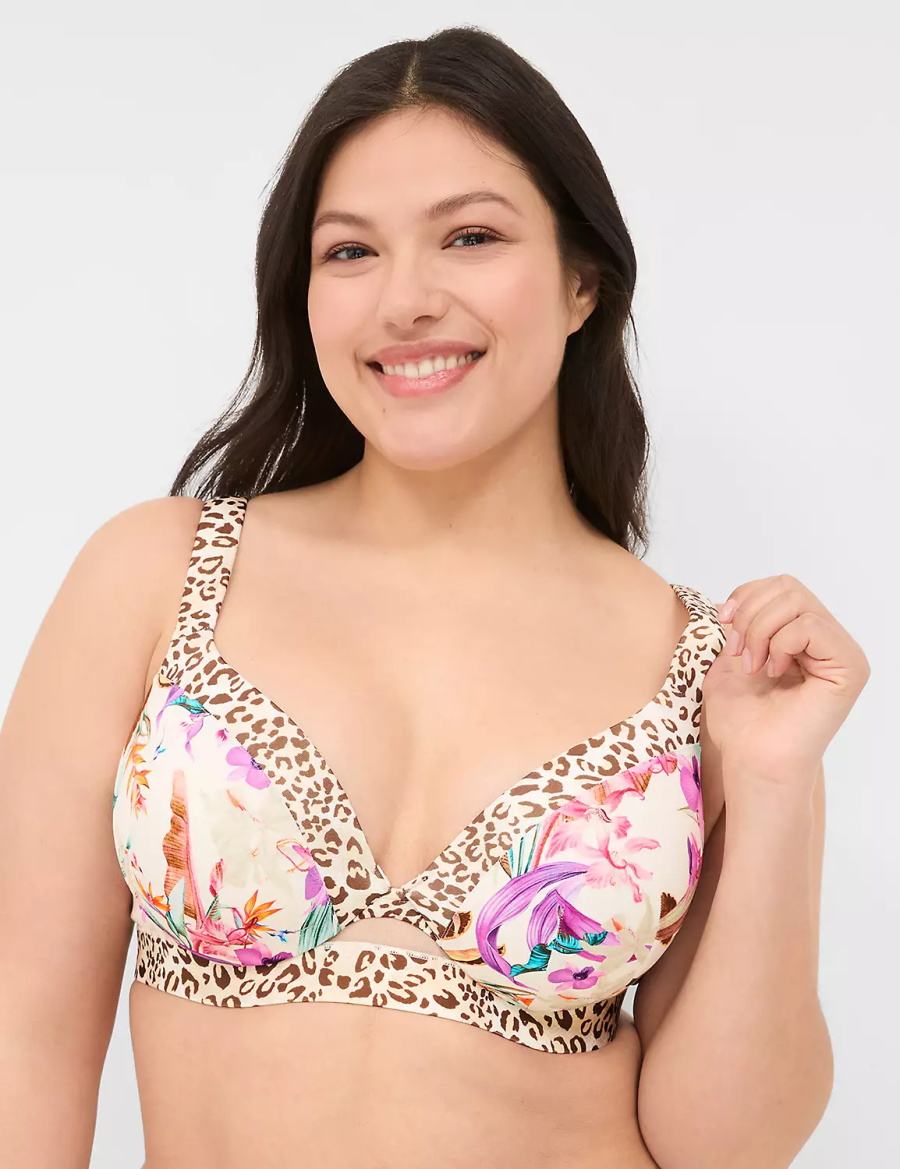 Women Lane Bryant Comfort Bliss Lightly Lined Plunge Bralettes White Multicolor | XUL1796FM