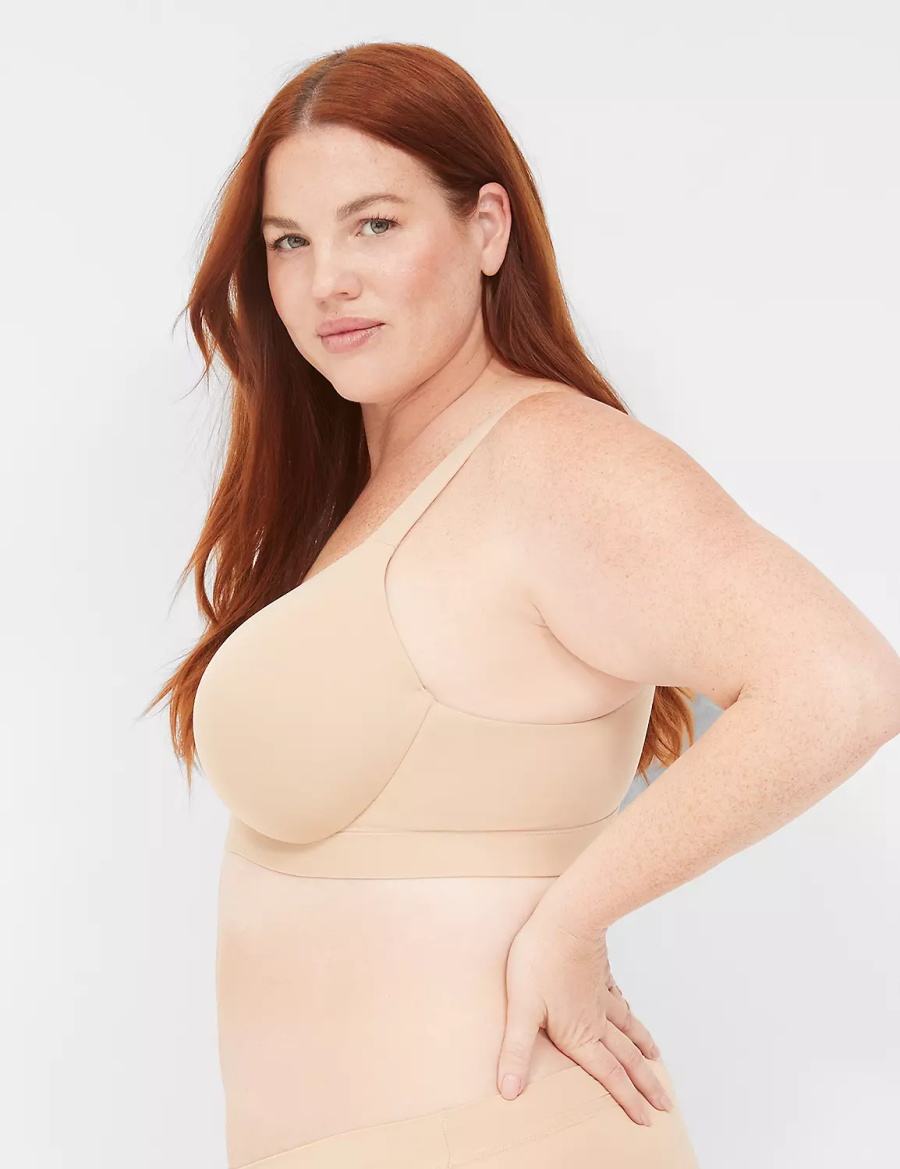 Women Lane Bryant Comfort Bliss Lightly Lined Plunge Bralettes Beige | VWC145NE