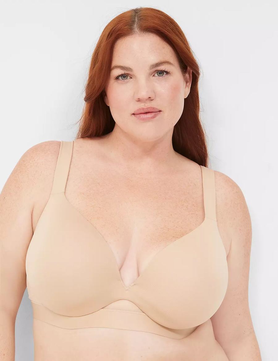 Women Lane Bryant Comfort Bliss Lightly Lined Plunge Bralettes Beige | VWC145NE