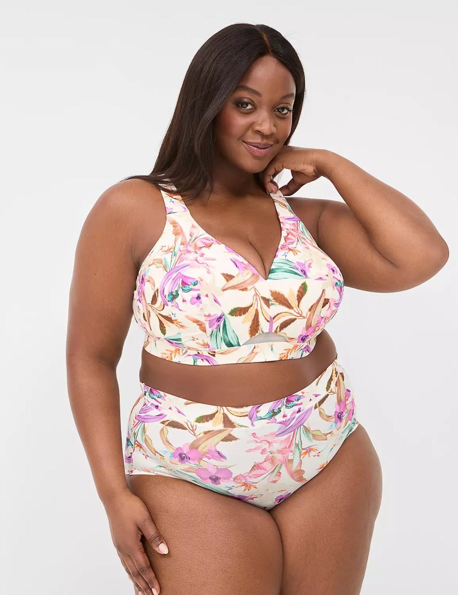Women Lane Bryant Comfort Bliss Lightly Lined No-Wire Bralettes White Multicolor | ZBO3371XO