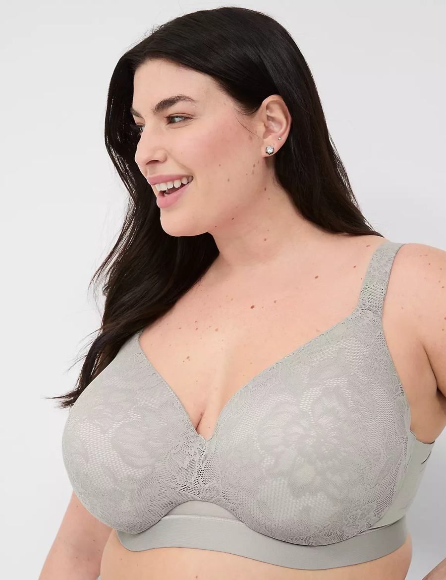 Women Lane Bryant Comfort Bliss Lightly Lined Full Coverage With Lace Bralettes Grey | YOZ7786AY