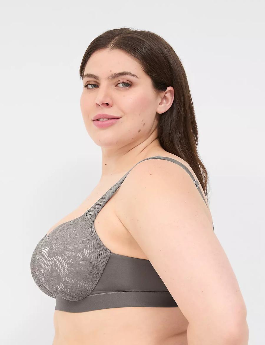 Women Lane Bryant Comfort Bliss Lightly Lined With Lace Balconette Bra Dark Grey | NPH6038QL