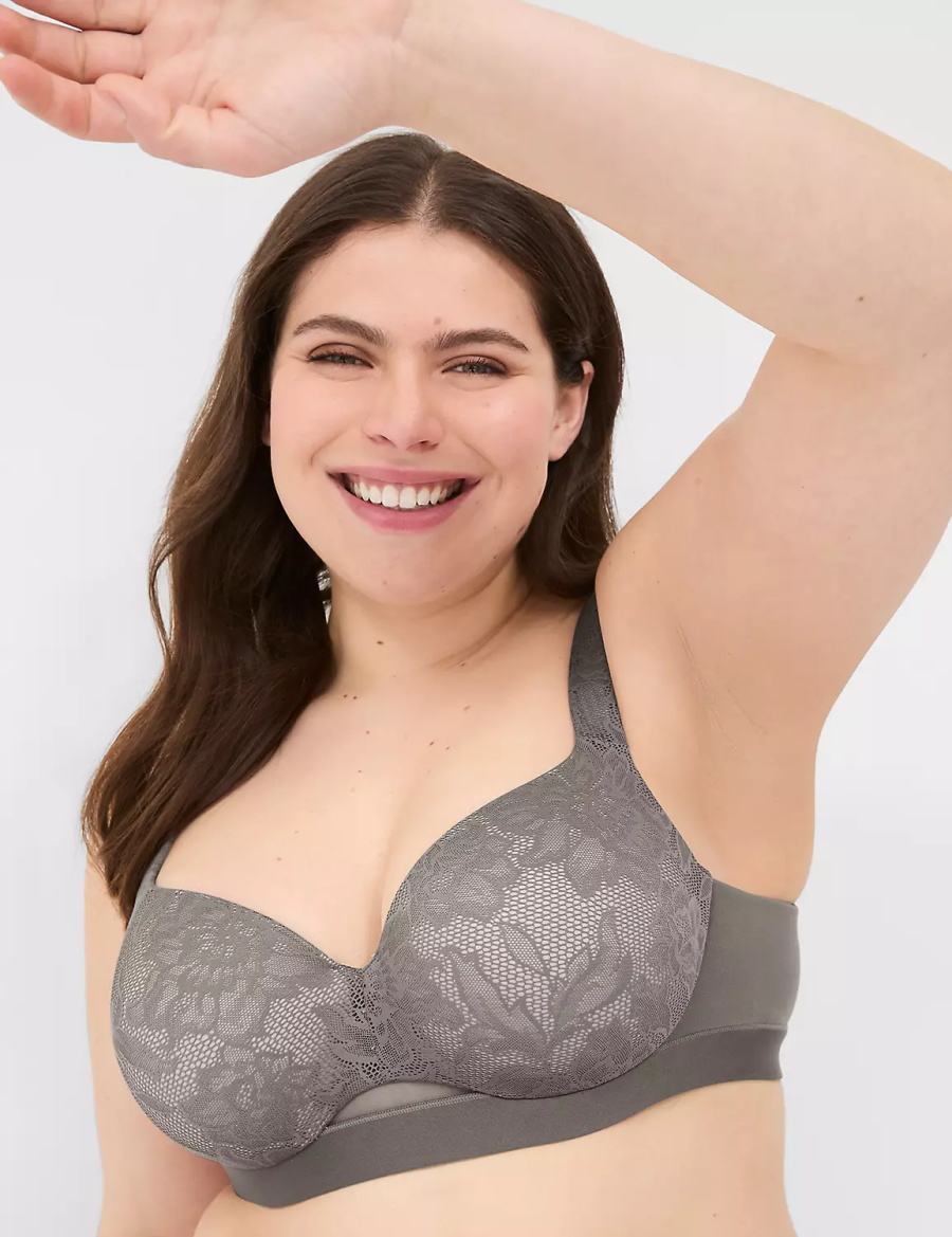 Women Lane Bryant Comfort Bliss Lightly Lined With Lace Balconette Bra Dark Grey | NPH6038QL