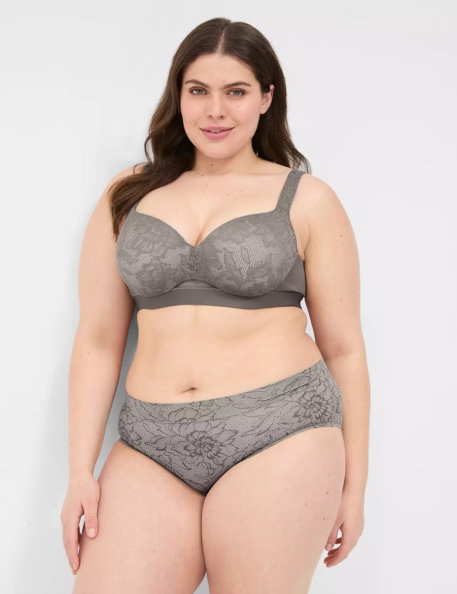 Women Lane Bryant Comfort Bliss Lightly Lined With Lace Balconette Bra Dark Grey | NPH6038QL