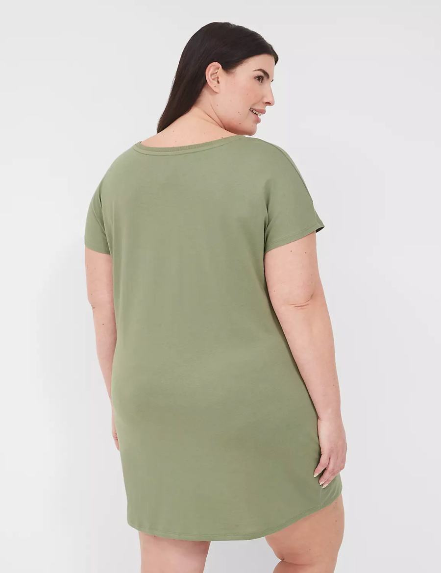 Women Lane Bryant Comfy Cotton Boatneck Sleepshirt T Shirts Green | BML933HG