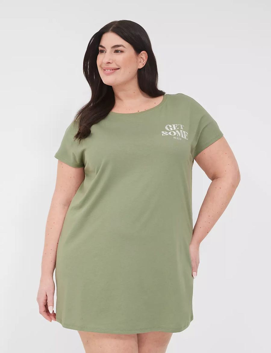 Women Lane Bryant Comfy Cotton Boatneck Sleepshirt T Shirts Green | BML933HG