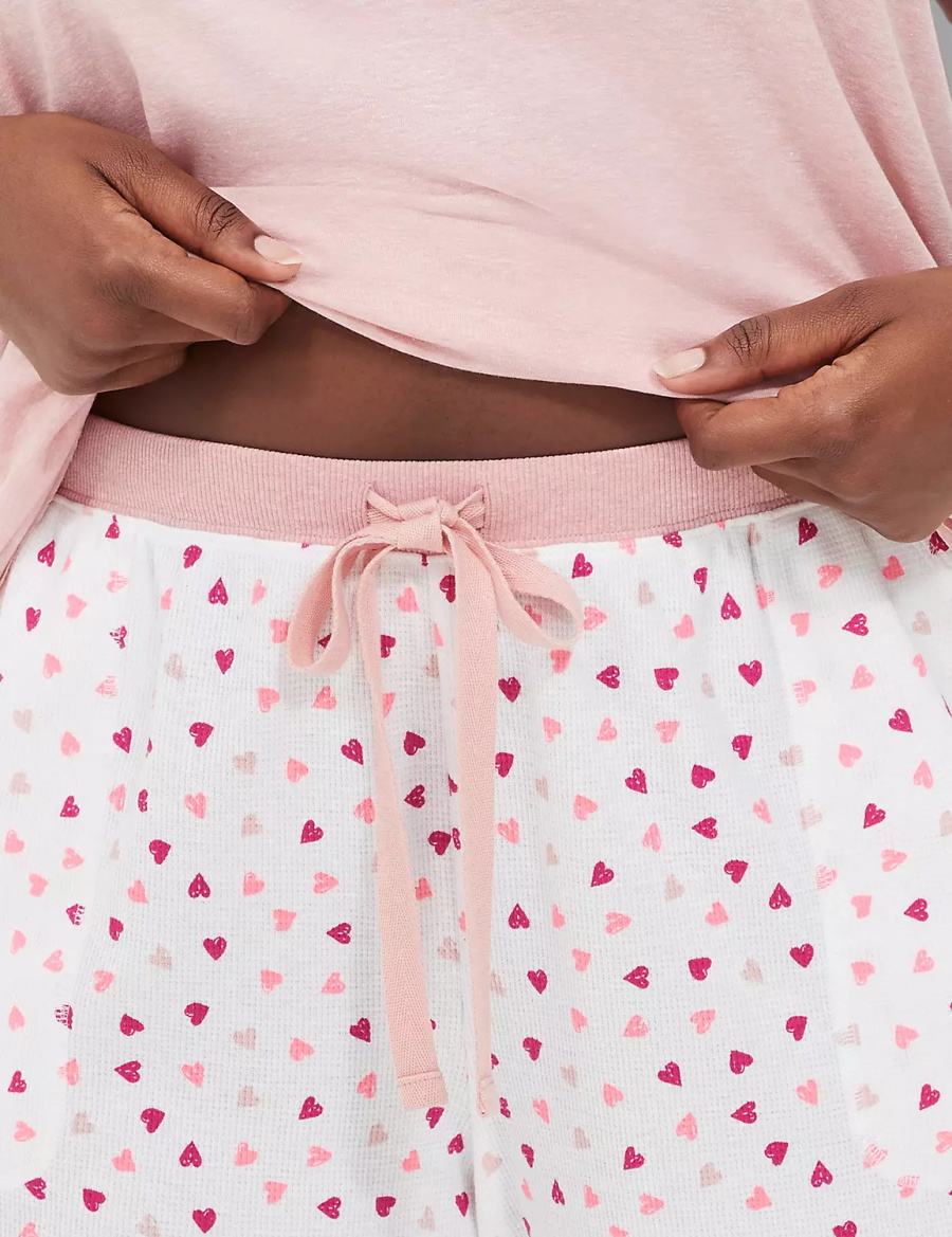 Women Lane Bryant Comfy Cotton Boyfriend Tee & Thermal Short PJ Set Pajamas Pink White | CCH3081NK