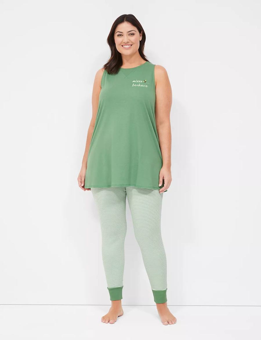 Women Lane Bryant Comfy Cotton Graphic Tunic & Legging PJ Set Pajamas Green Multicolor | RIS1159LZ