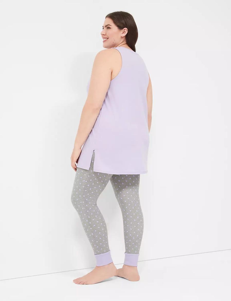 Women Lane Bryant Comfy Cotton Graphic Tunic & Legging PJ Set Pajamas Purple Grey | ODP883IS