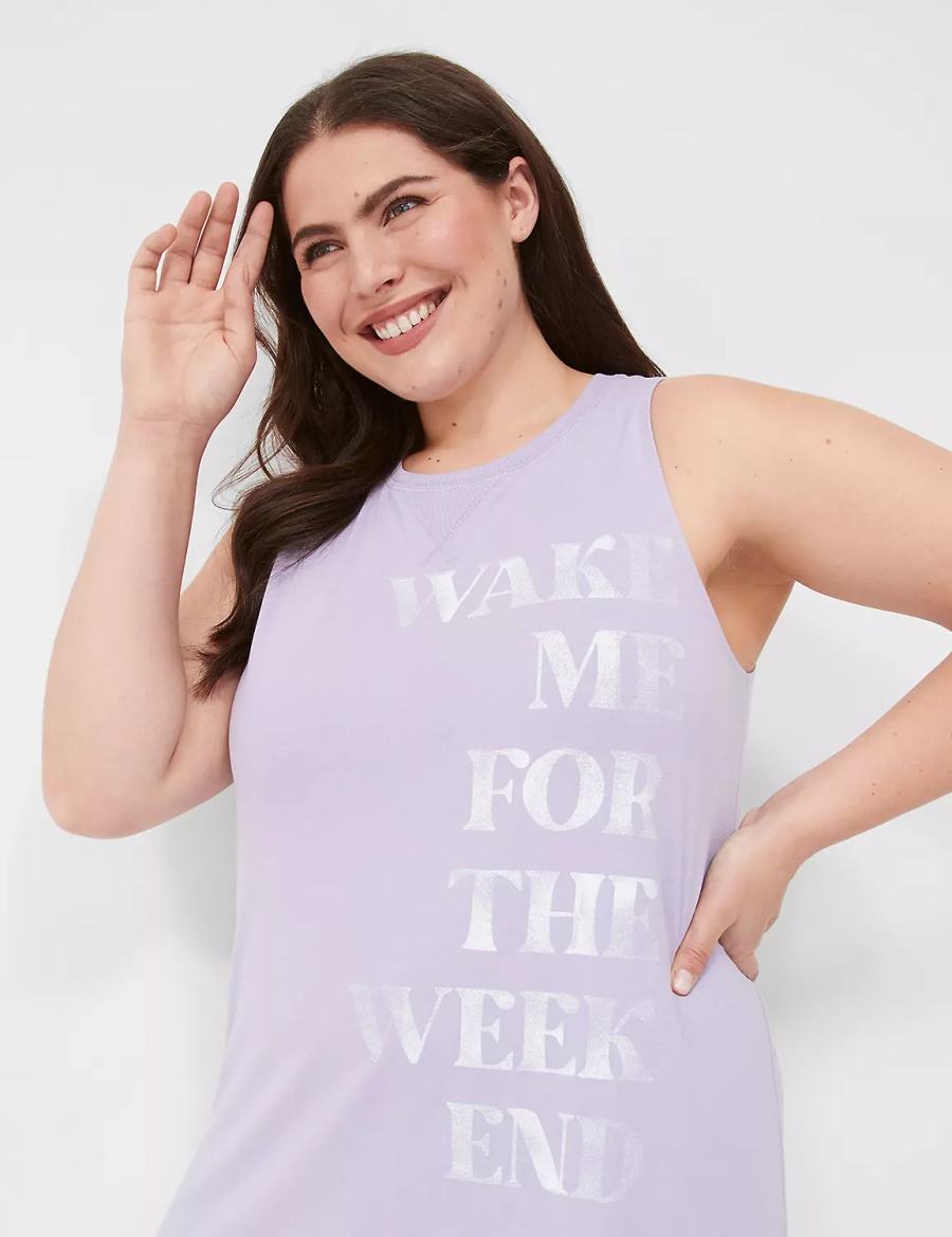 Women Lane Bryant Comfy Cotton Graphic Tunic & Legging PJ Set Pajamas Purple Grey | ODP883IS
