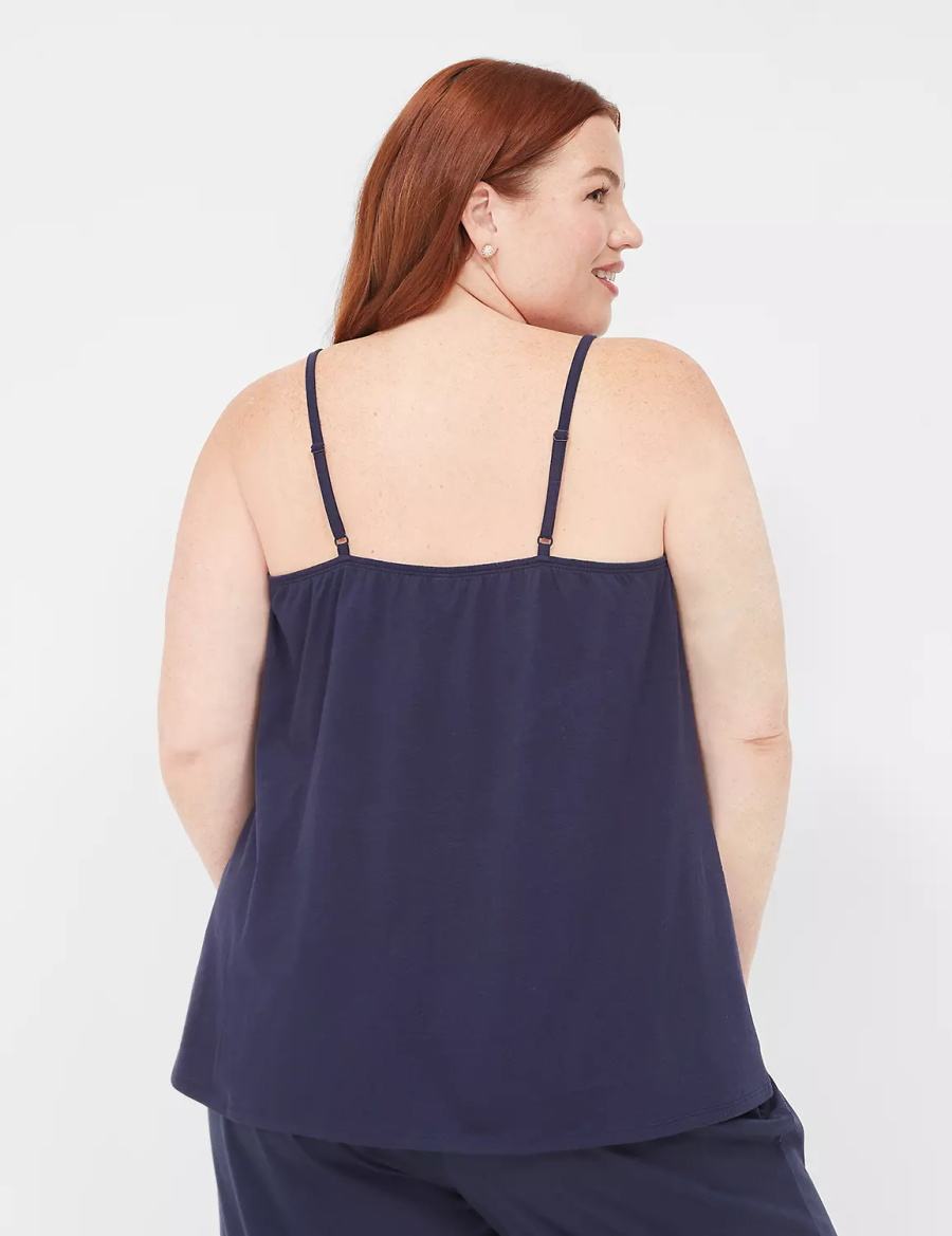 Women Lane Bryant Comfy Cotton Lace-Trim Cami Tanks Blue | JUG1052OR