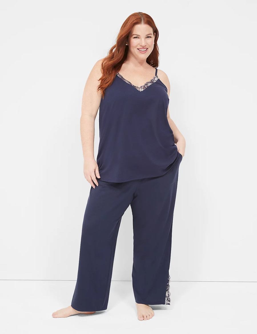 Women Lane Bryant Comfy Cotton Lace-Trim Cami Tanks Blue | JUG1052OR