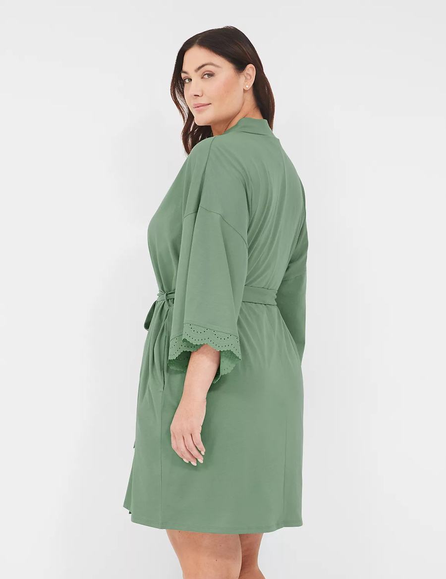 Women Lane Bryant Comfy Cotton Lace-Trim Robe Green | SVT219HT