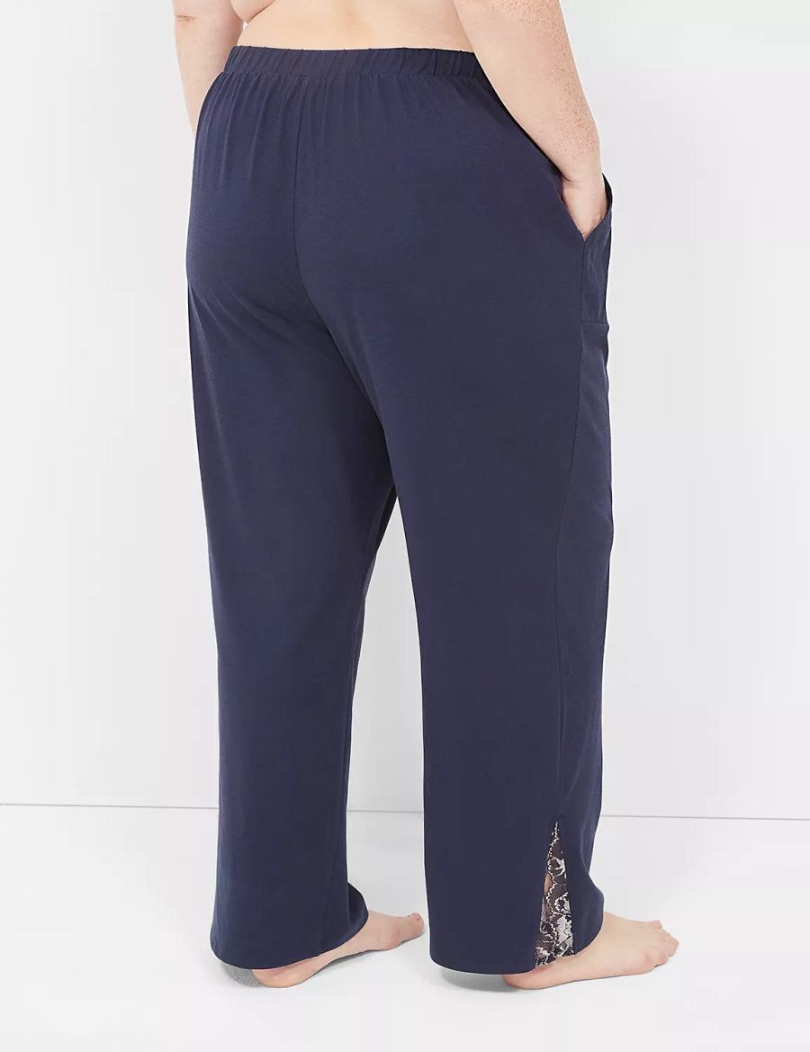 Women Lane Bryant Comfy Cotton Lace-Trim Block Pants Blue | GEA5111CP