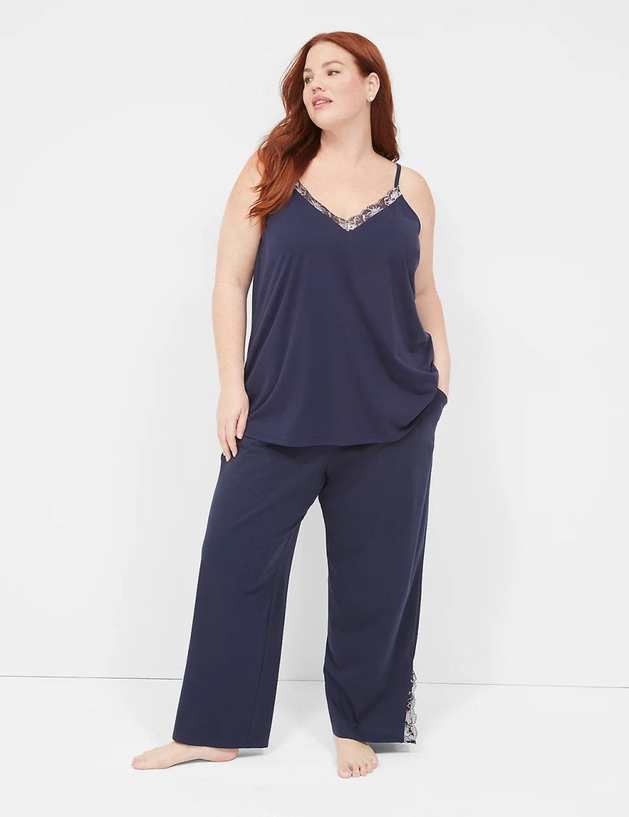 Women Lane Bryant Comfy Cotton Lace-Trim Block Pants Blue | GEA5111CP