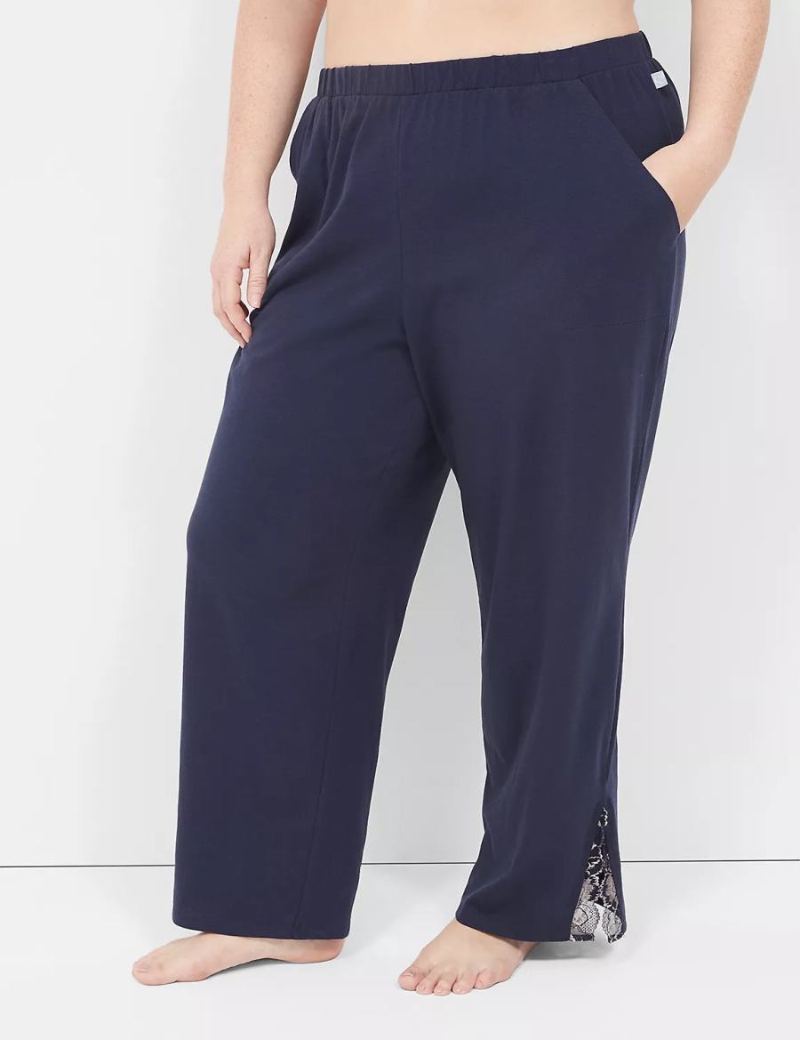 Women Lane Bryant Comfy Cotton Lace-Trim Block Pants Blue | GEA5111CP