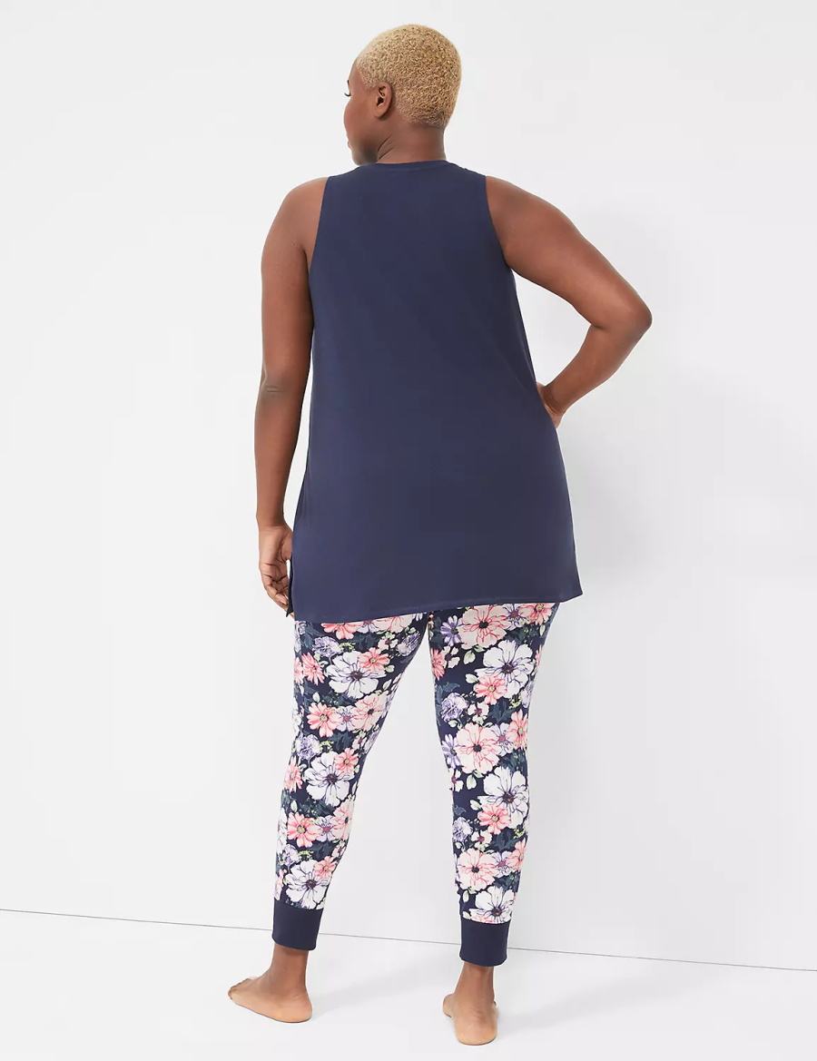 Women Lane Bryant Comfy Cotton Pocket Tunic & Legging PJ Set Pajamas Navy | MVF2214AP