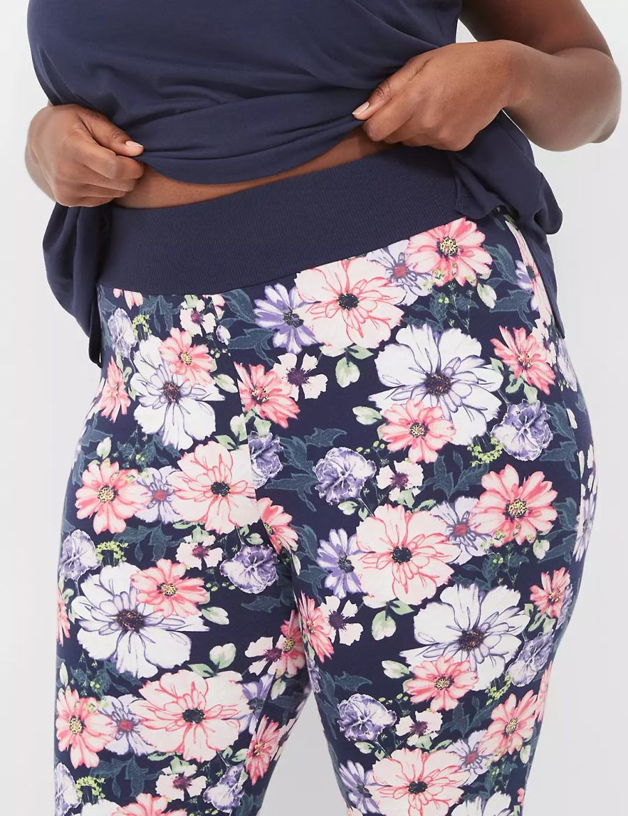 Women Lane Bryant Comfy Cotton Pocket Tunic & Legging PJ Set Pajamas Navy | MVF2214AP