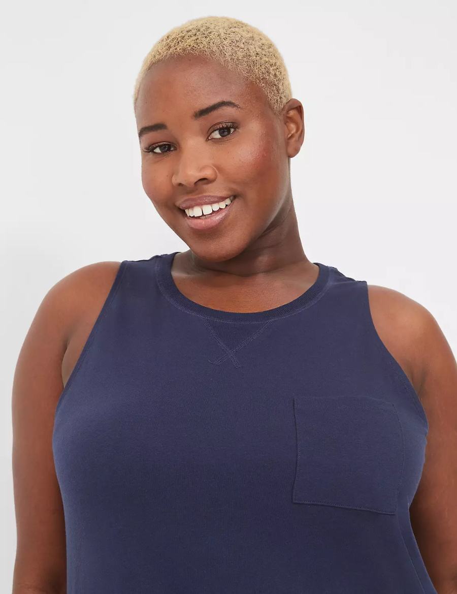 Women Lane Bryant Comfy Cotton Pocket Tunic & Legging PJ Set Pajamas Navy | MVF2214AP